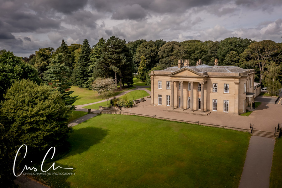 Aerial view of the mansion leeds wedding venue