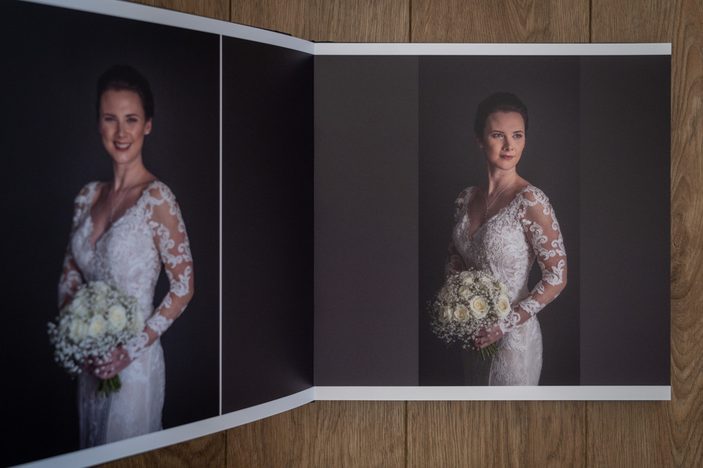 Exclusive Graphistudio Storybook Wedding album featuring Charlotte and Nick's wedding photographs at Rudding Park near Harrogate. 