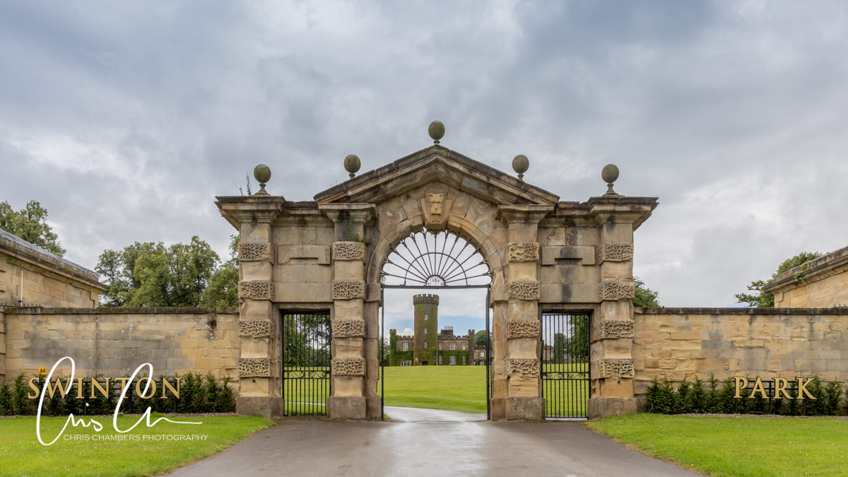The gate way to swinton park. Swinton Park Wedding Photograph