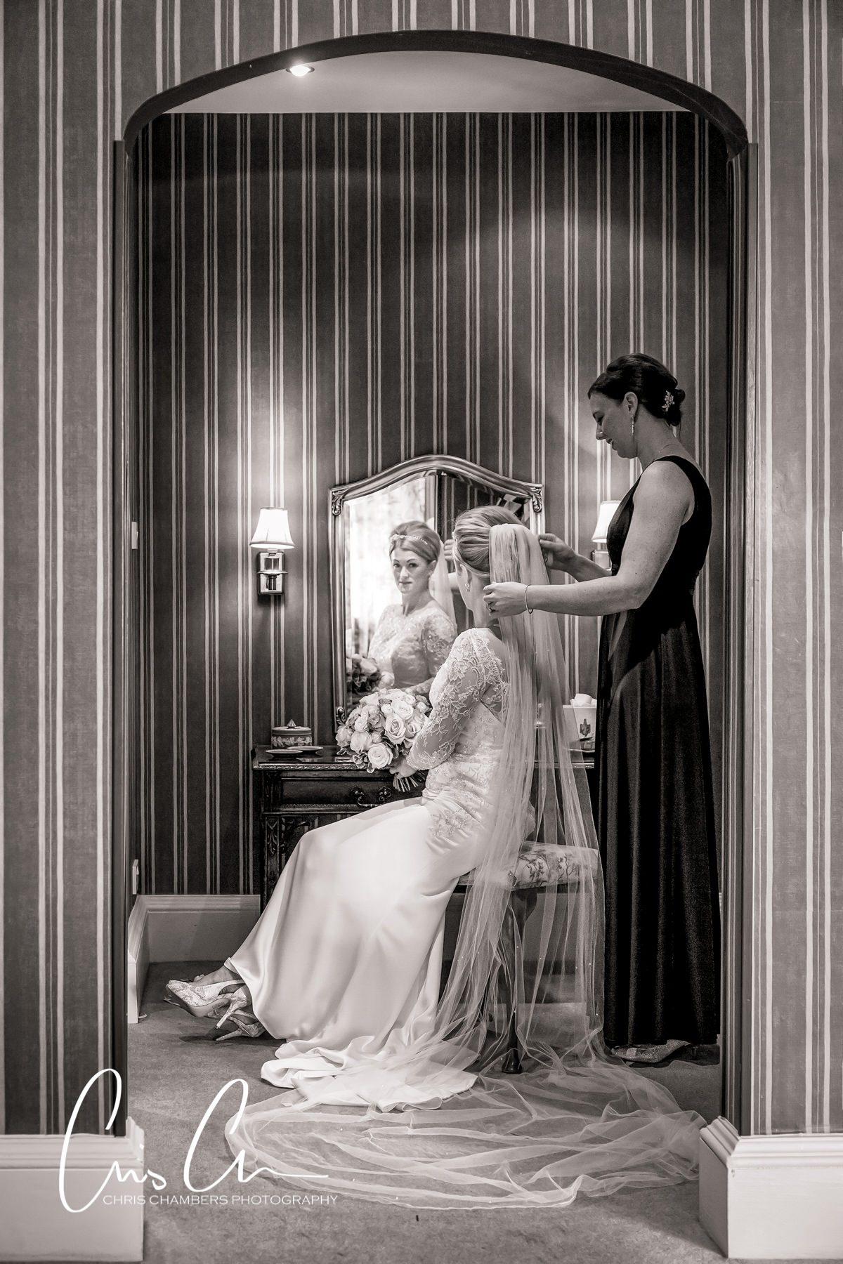 Bridal make up preparation photograph in Yorkshire. Swinton Park Wedding Photograph