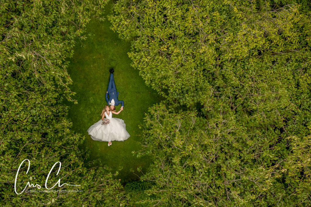 wedding photograph with a drone at hazlewood castle near york