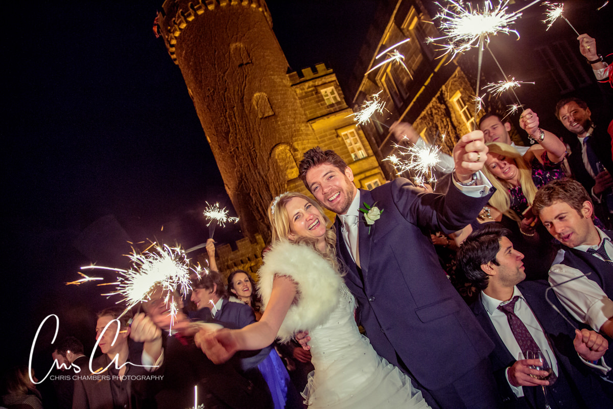 Sparklers for the wedding party at Swinton Park - Swinton Park Wedding Photograph