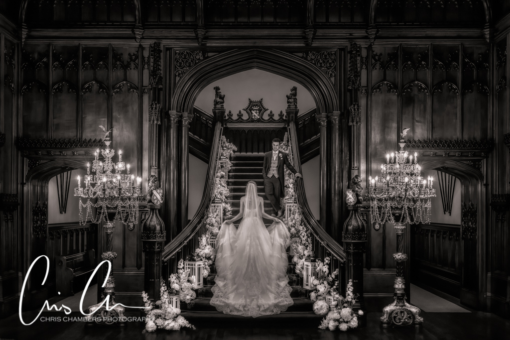 Fairytale wedding photograph at Allerton Castle. Beauty and the Beast themed wedding. Award winning wedding photography from Chris Chambers