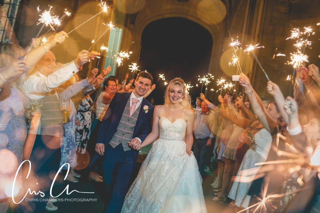 Sparkler Exit at Allerton Castle. Wedding Photography from chris Chambers. Award winning Allerton Castle wedding photography. 
