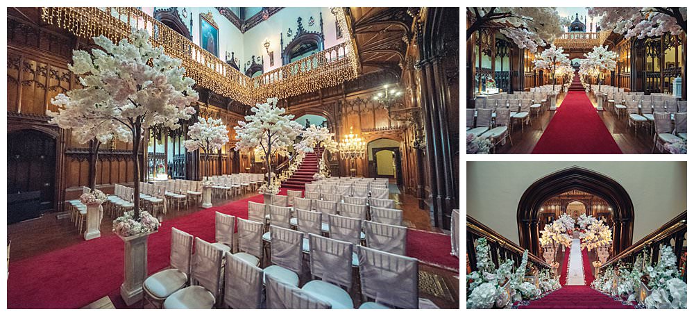 Allerton Castle Great Hall dressed for the wedding ceremony. 
