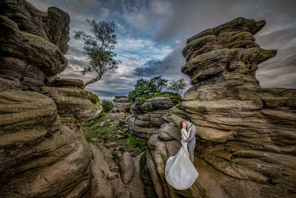 Yorkshire Wedding Photographer Chris Chambers. Bride and groom at Brimham Rocks