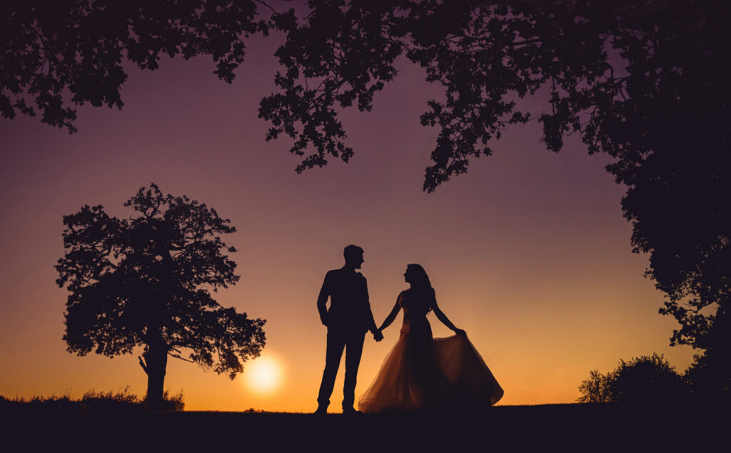 Couple silhouette sunset wedding photography