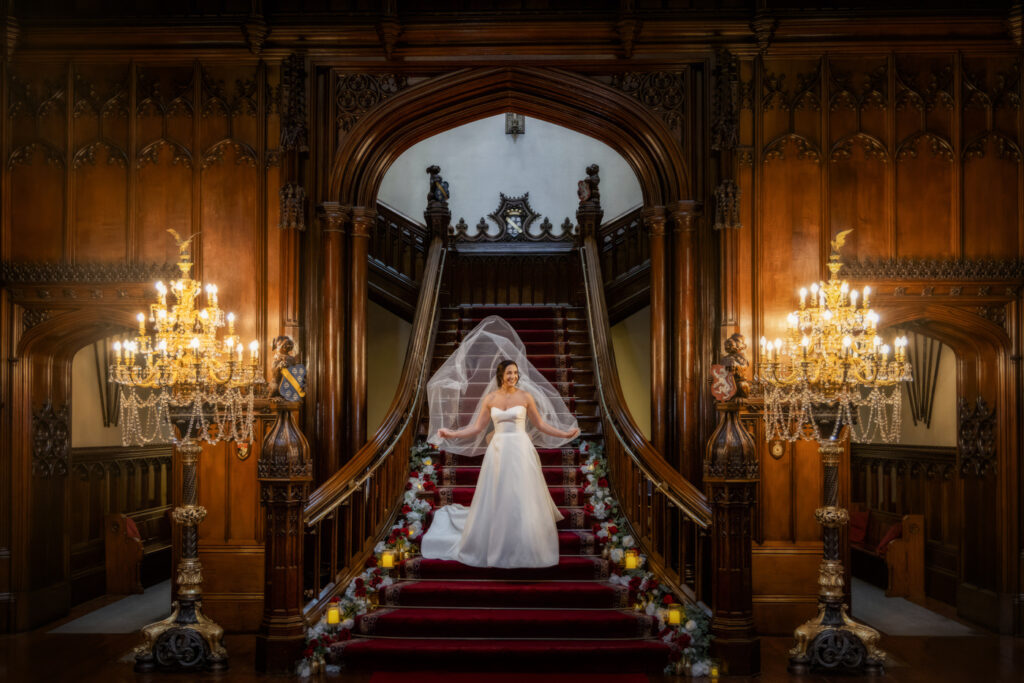 Wedding ceremony in the Great Hall at Allerton Castle. Wedding Photography from Chris Chambers