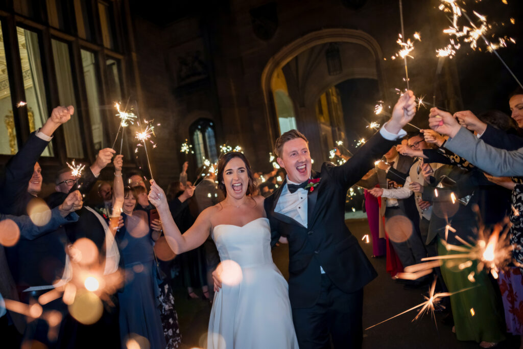 wedding sparklers at Allerton Castle. Lauren and Bretts allerton castle wedding photograph