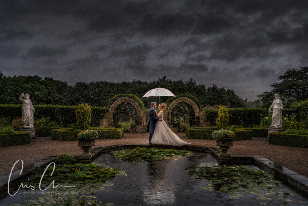 Wet wedding photography, Allerton Castle wedding in the rain