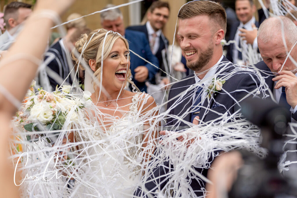 Wedding streamers instead of confetti at Manor House Lindley