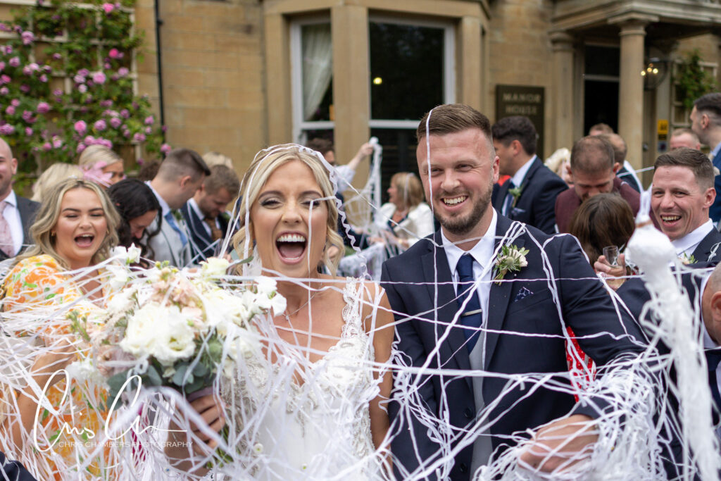Wedding streamers instead of confetti at Manor House Lindley