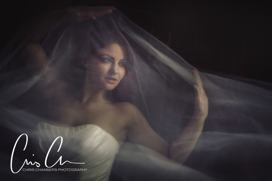 Bride under veil in soft-focus wedding photography Hazlewood Castle Wedding Photography.