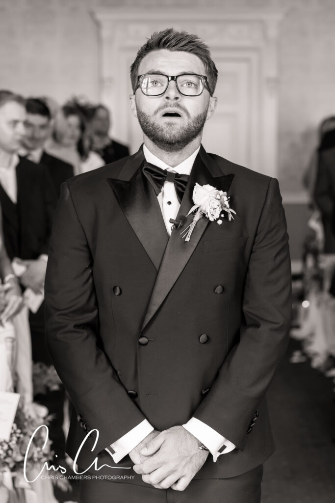 Wedding ceremony in the old Dining room at Hazlewood castle.