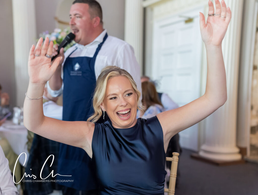 wedding breakfast and singing waiters at Hazlewood Castle