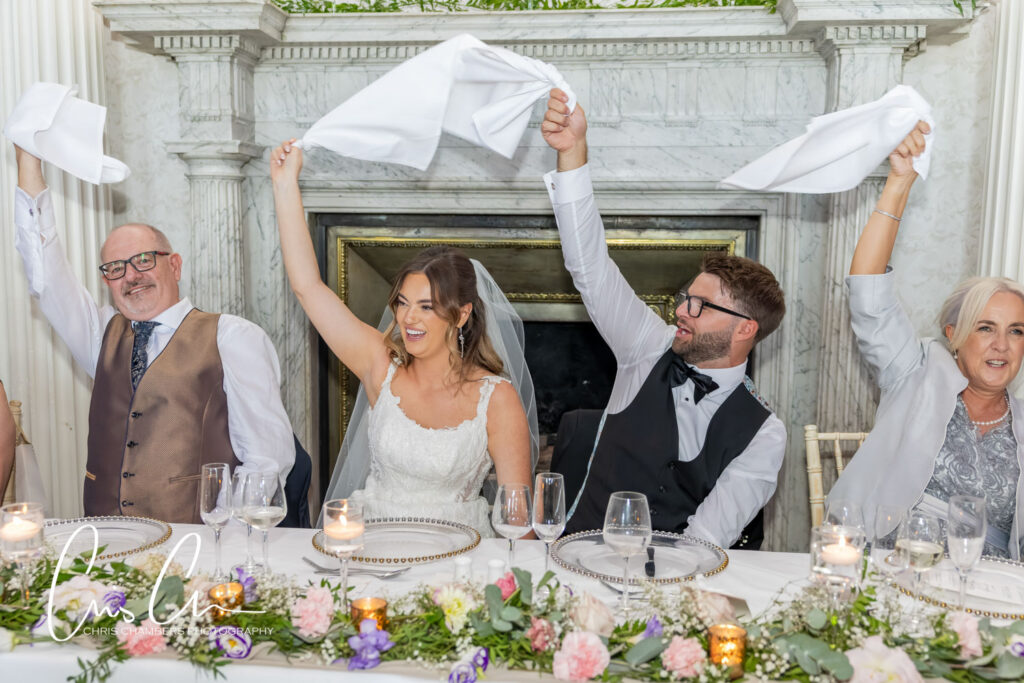 wedding breakfast and singing waiters at Hazlewood Castle