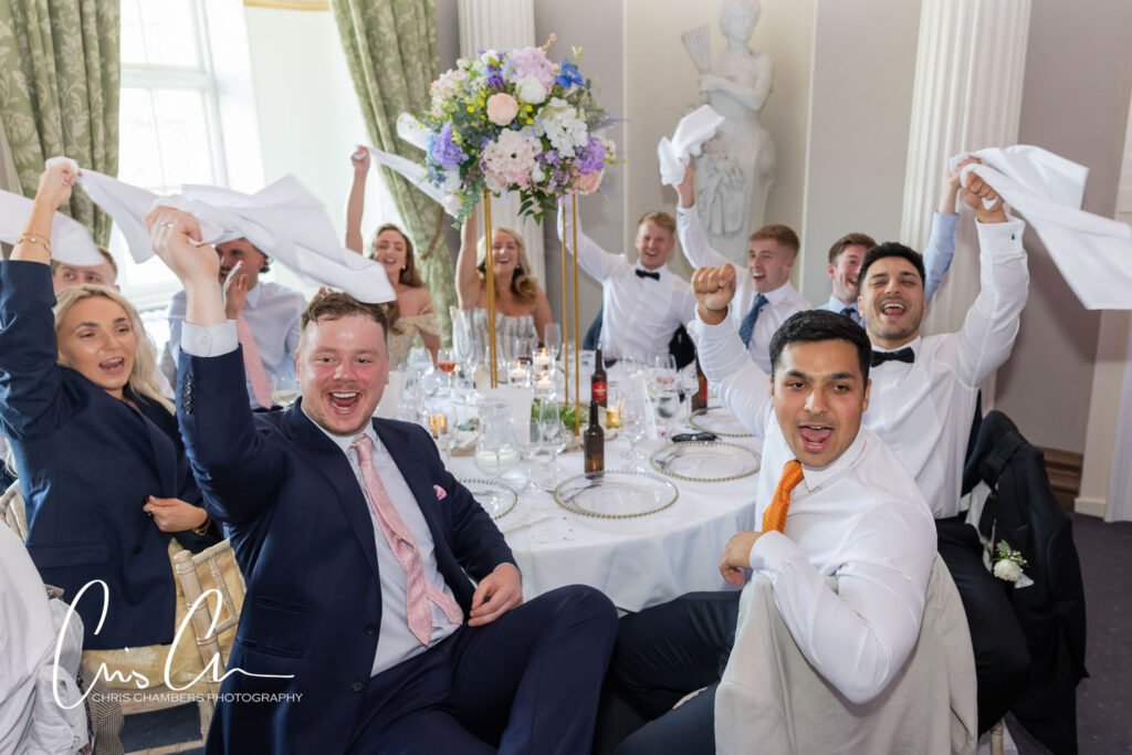wedding breakfast and singing waiters at Hazlewood Castle