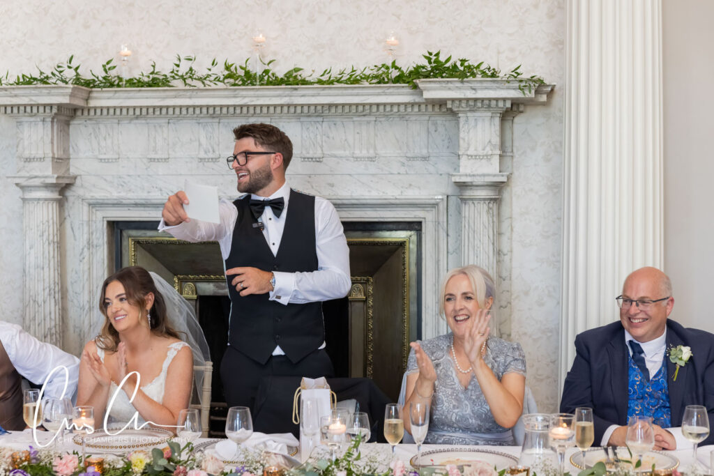 wedding breakfast and singing waiters at Hazlewood Castle