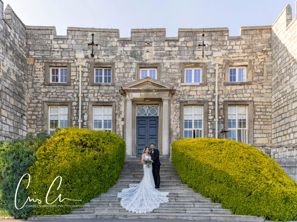 Bride and groom at hazlewood Castle on their wedding day