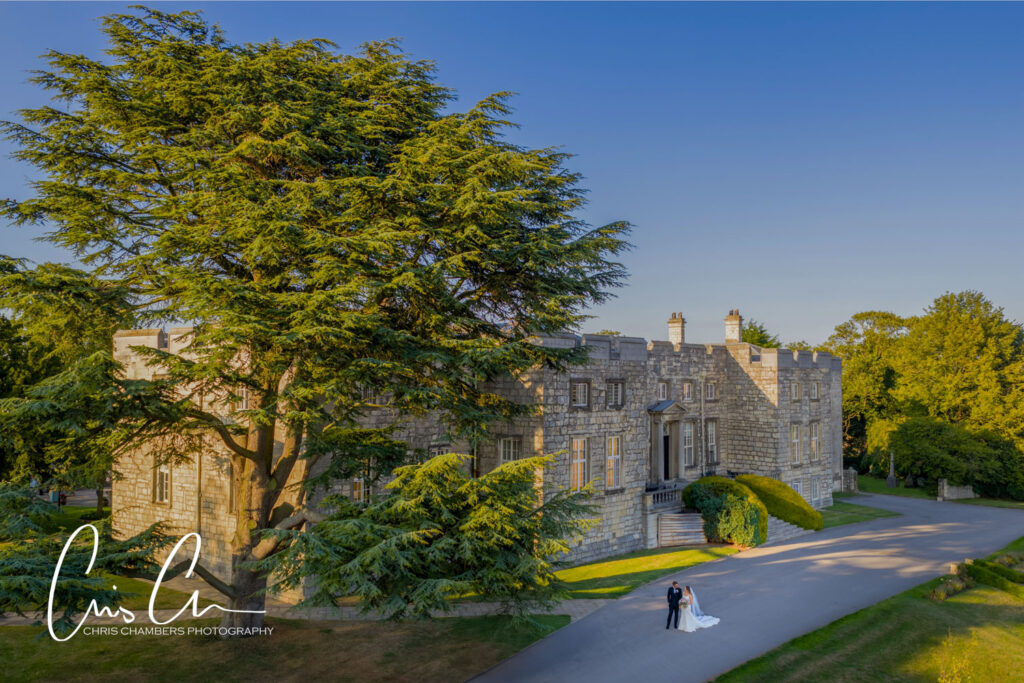 Bride and groom at hazlewood Castle on their wedding day