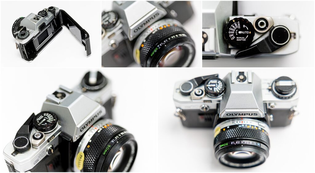 Traditional 35mm film photography equipment used alongside modern digital cameras
